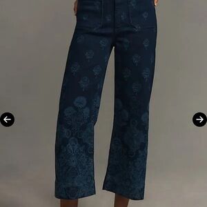 Maeve Floral Print Reverse Shibori Dark Blue Women Jeans